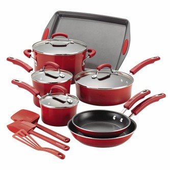 RACHAEL RAY 14PC CLASSIC BRIGHTS NONSTICK COOKWARE, RED GRADIENT