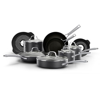 CALPHALON 14PC HARD-ANODIZED NONSTICK COOKWARE SET W/NO-BOIL-OVER INSERTS