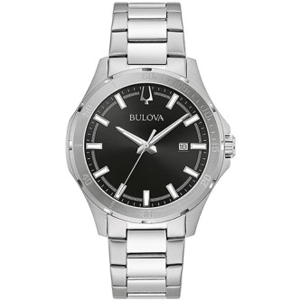 BULOVA MEN'S CORPORATE COLLECTION SILVER-TONE STAINLESS STEEL WATCH, BLACK DIAL